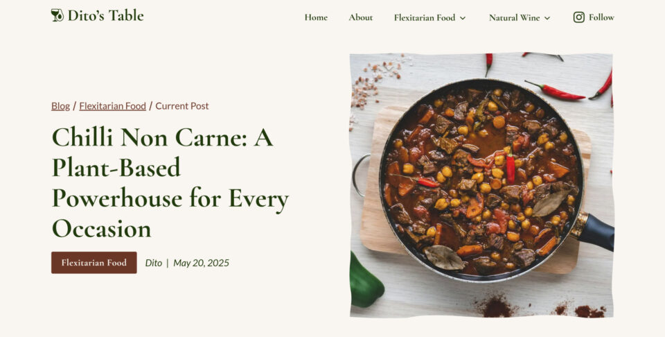 Screenshots of Dito's Table website with elegant typography, earthy colours, and watercolour-style images.