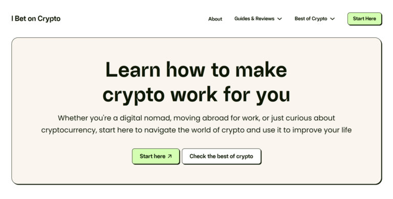 Screenshots of I Bet on Crypto website in the style of soft brutalism, with large text and strong colour contrast.